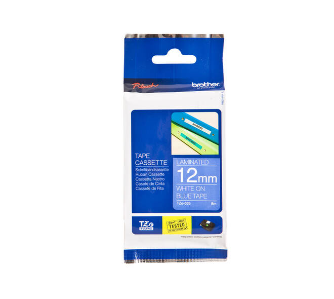 Labeltape Brother P-touch TZe-535 standaard 12mm wit op blauw