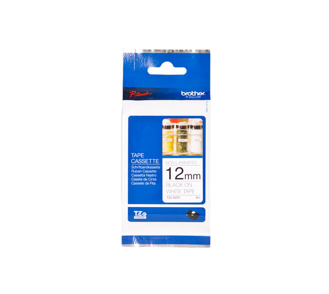 Labeltape Brother P-touch TZe-N231 ongelamineerd 12mm zwart op wit