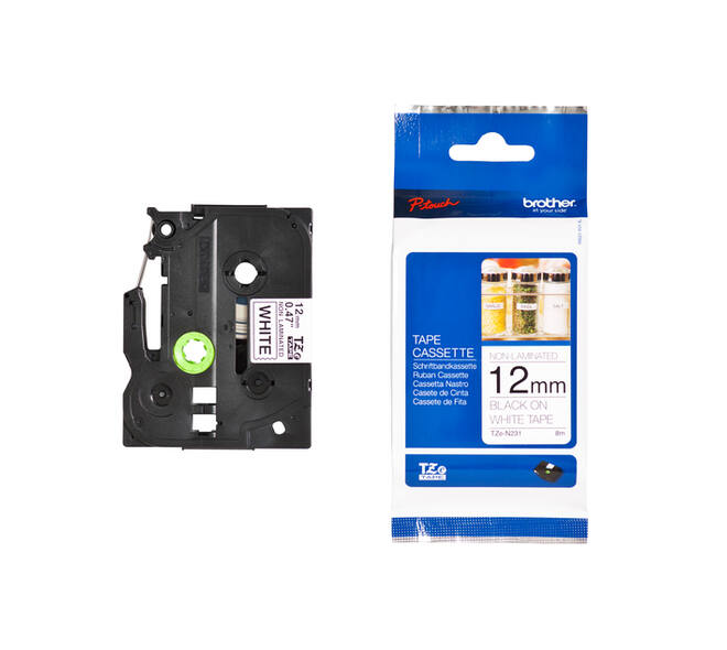 Labeltape Brother P-touch TZe-N231 ongelamineerd 12mm zwart op wit