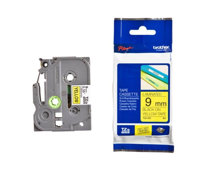 Labeltape Brother P-touch TZe-621 standaard 9mm zwart op geel