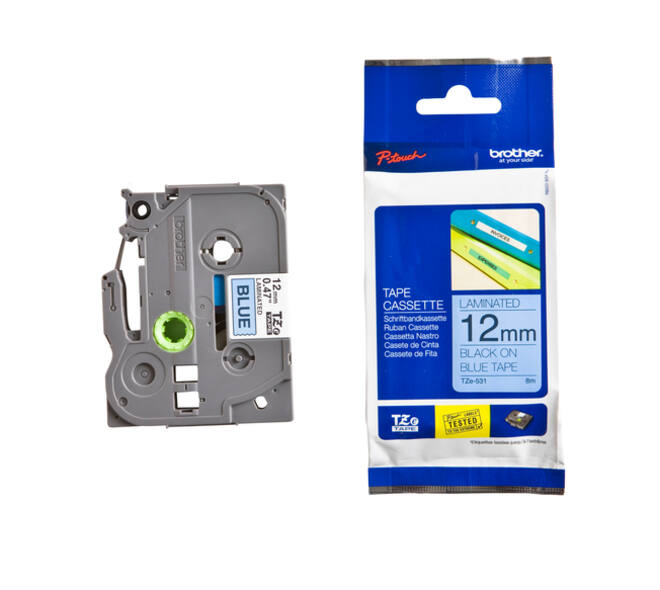 Labeltape Brother P-touch TZe-531 standaard 12mm zwart op blauw