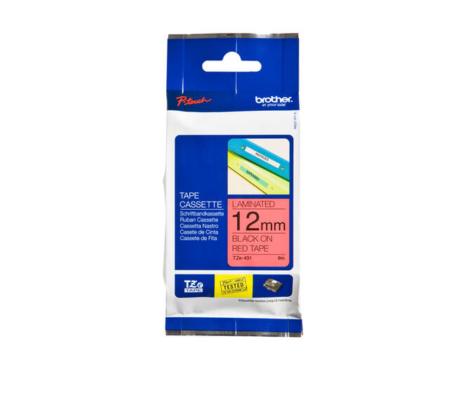 Labeltape Brother P-touch TZe-431 standaard 12mm zwart op rood