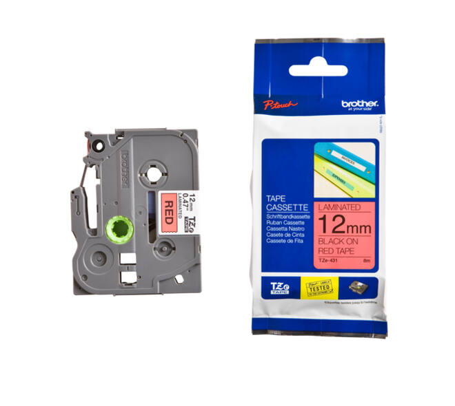 Labeltape Brother P-touch TZe-431 standaard 12mm zwart op rood