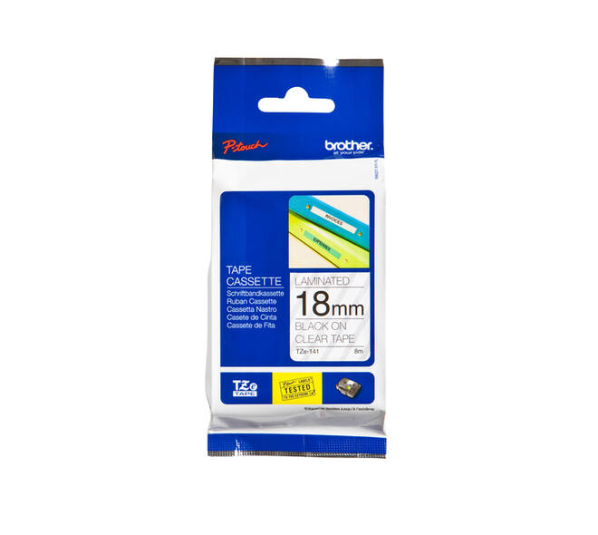 Labeltape Brother P-touch TZe-141 standaard 18mm zwart op transparant