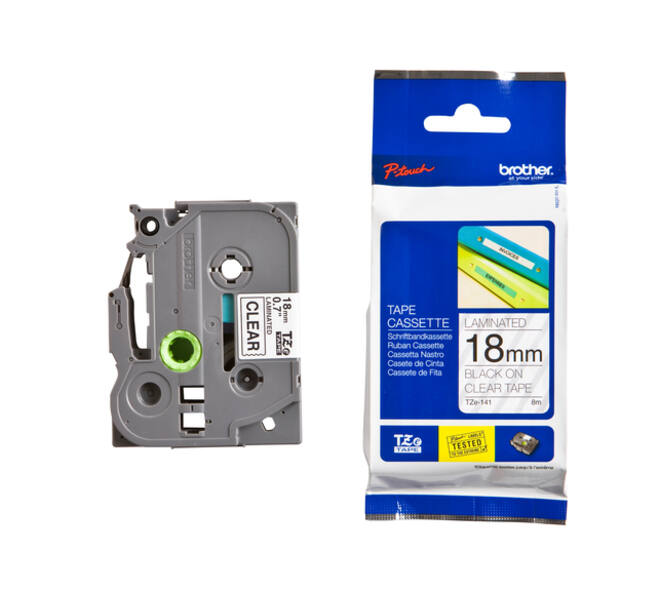 Labeltape Brother P-touch TZe-141 standaard 18mm zwart op transparant
