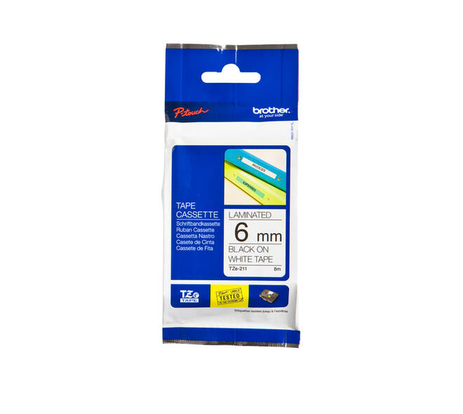Labeltape Brother P-touch TZe-211 standaard 6mm zwart op wit