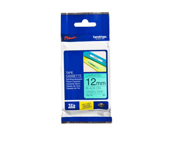 Labeltape Brother P-touch TZe-731 standaard 12mm zwart op groen
