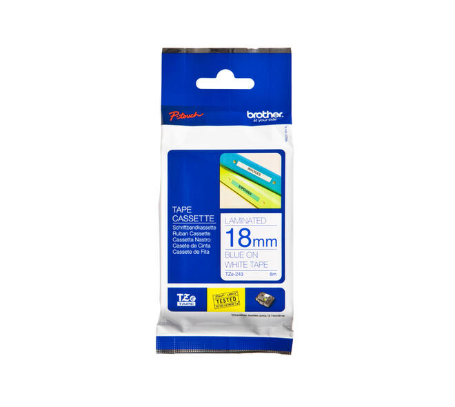 Labeltape Brother P-touch TZe-243 standaard 18mm blauw op wit