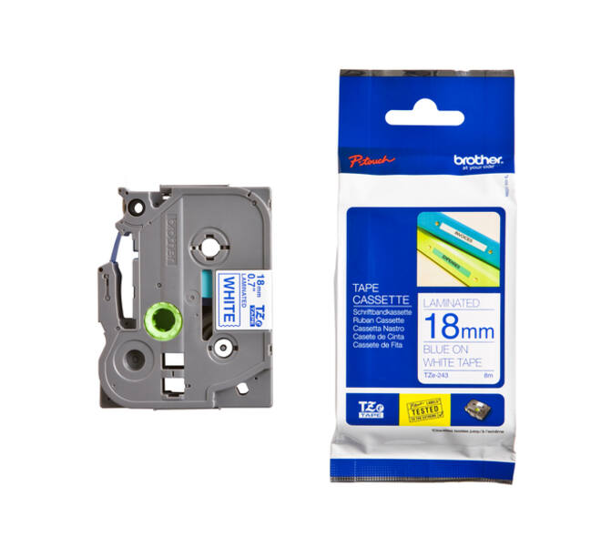 Labeltape Brother P-touch TZe-243 standaard 18mm blauw op wit