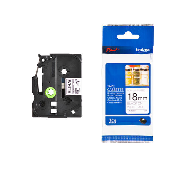 Labeltape Brother P-touch TZe-N241 ongelamineerd 18mm zwart op wit