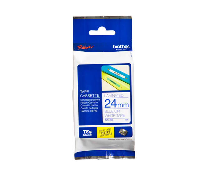 Labeltape Brother P-touch TZe-253 standaard 24mm blauw op wit