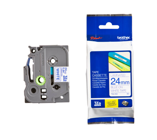 Labeltape Brother P-touch TZe-253 standaard 24mm blauw op wit
