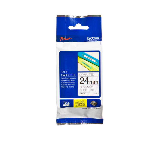 Labeltape Brother P-touch TZe-151 standaard 24mm zwart op transparant