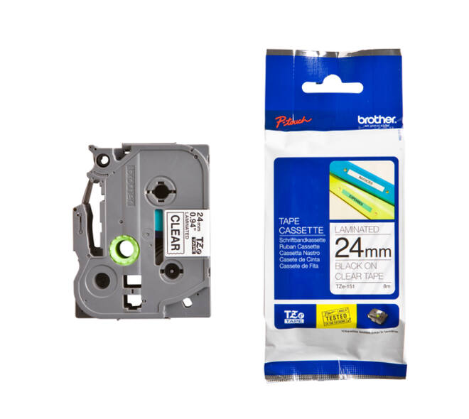 Labeltape Brother P-touch TZe-151 standaard 24mm zwart op transparant