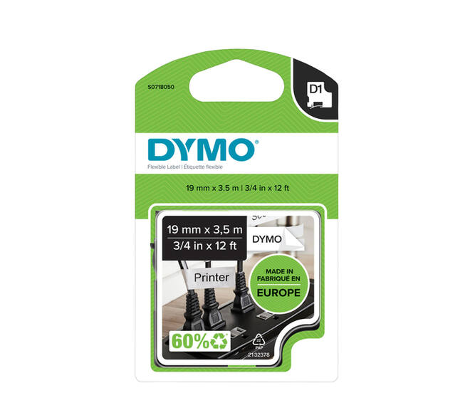 Labeltape Dymo LabelManager D1 nylon 19mm zwart op wit