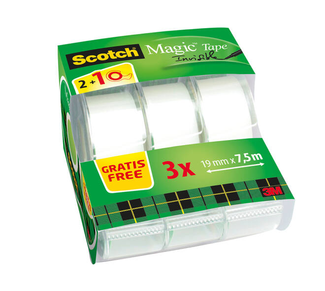 Plakband Scotch Magic 810 19mmx7.5m onzichtbaar mat 2+1 gratis + handdispenser