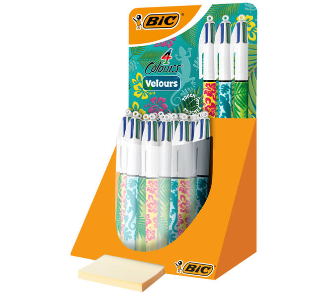Balpen Bic 4kleuren velours medium assorti