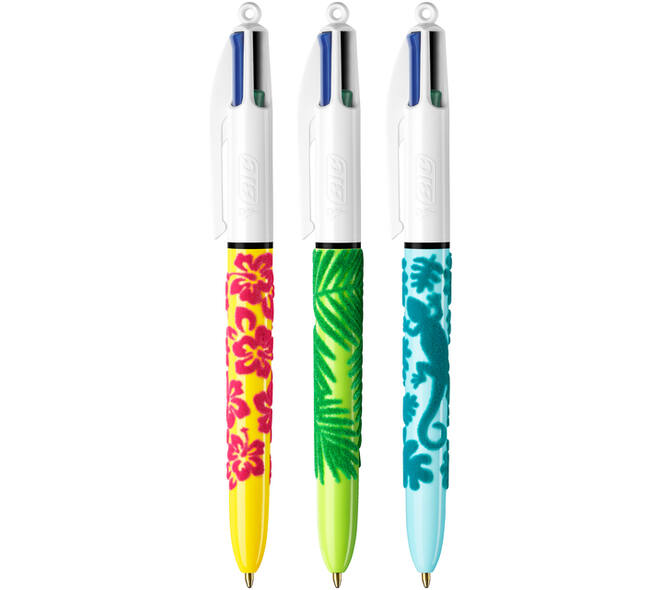 Balpen Bic 4kleuren velours medium assorti
