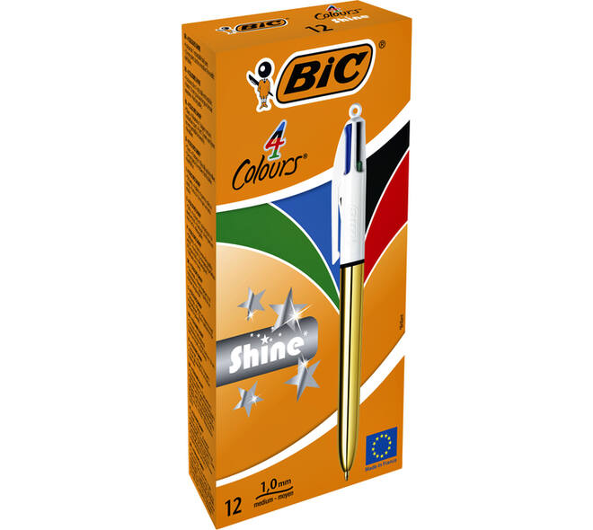 Balpen Bic 4kleuren shine medium goud