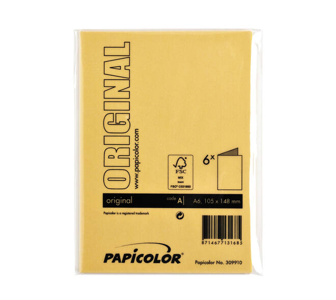 Correspondentiekaart Papicolor dubbel 105x148mm dottergeel pak à 6 stuks