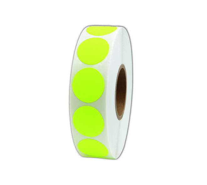 Etiket 25x25mm rond fluor geel permanent K45, 2000rol