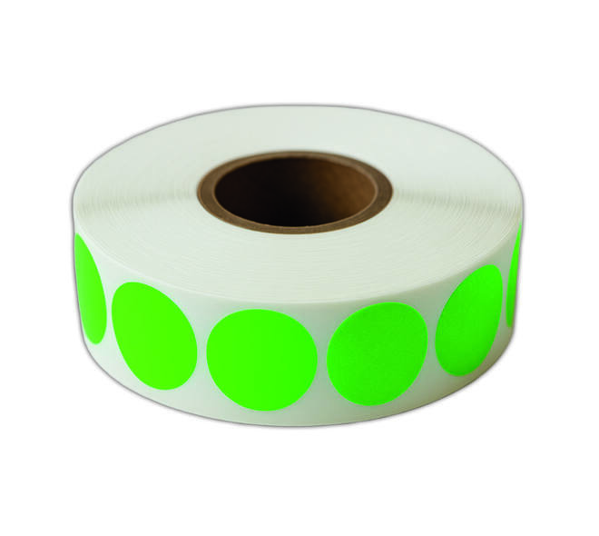 Etiket 25x25mm rond fluor groen permanent K45, 2000rol