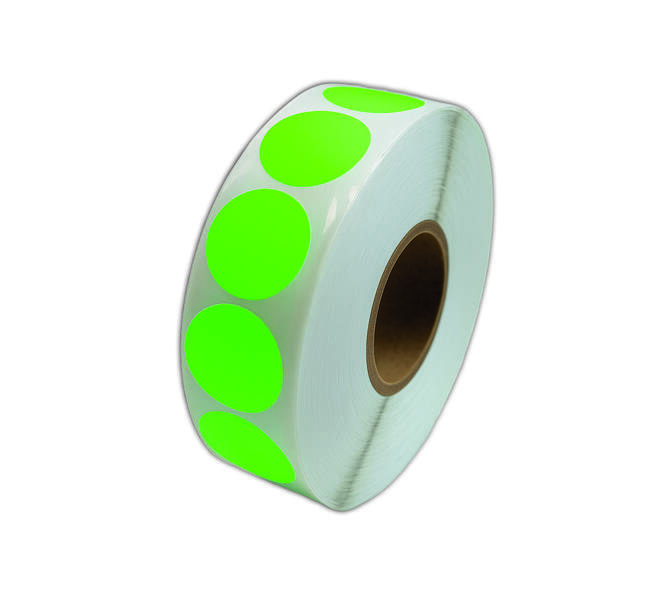 Etiket 25x25mm rond fluor groen permanent K45, 2000rol