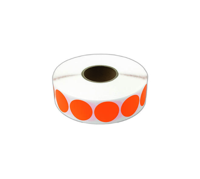 Etiket 25x25mm rond fluor oranje permanent K45, 2000rol