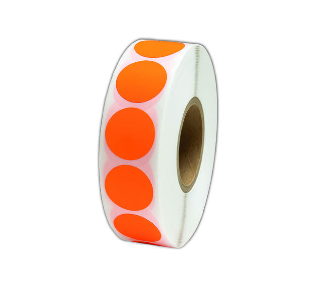 Etiket 25x25mm rond fluor oranje permanent K45, 2000rol