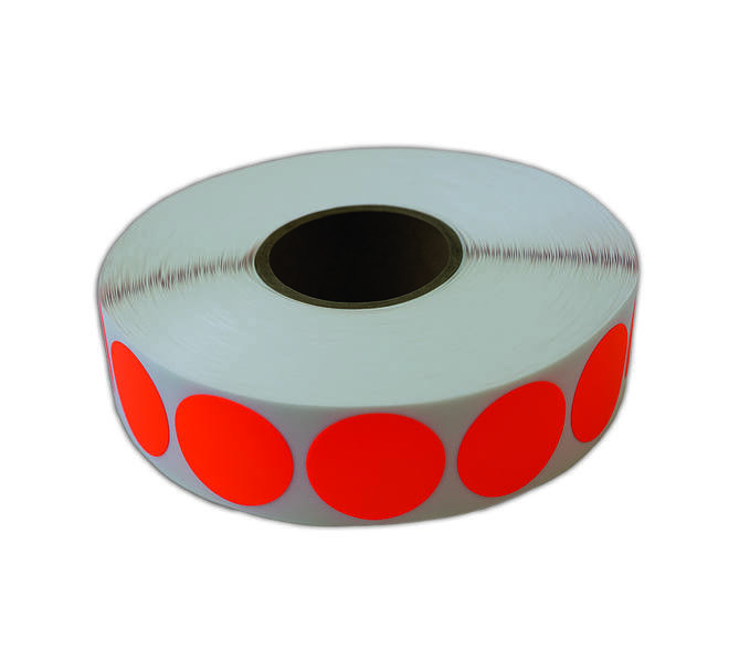 Etiket 25x25mm rond fluor rood permanent K45, 2000rol
