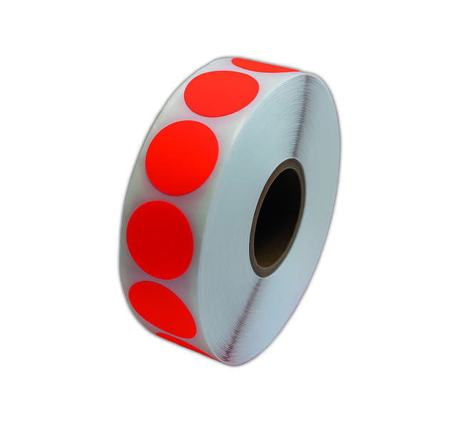 Etiket 25x25mm rond fluor rood permanent K45, 2000rol