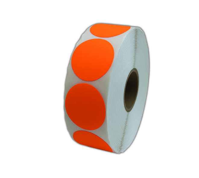 Etiket 50x50mm rond fluor oranje premanent K45, 2000rol