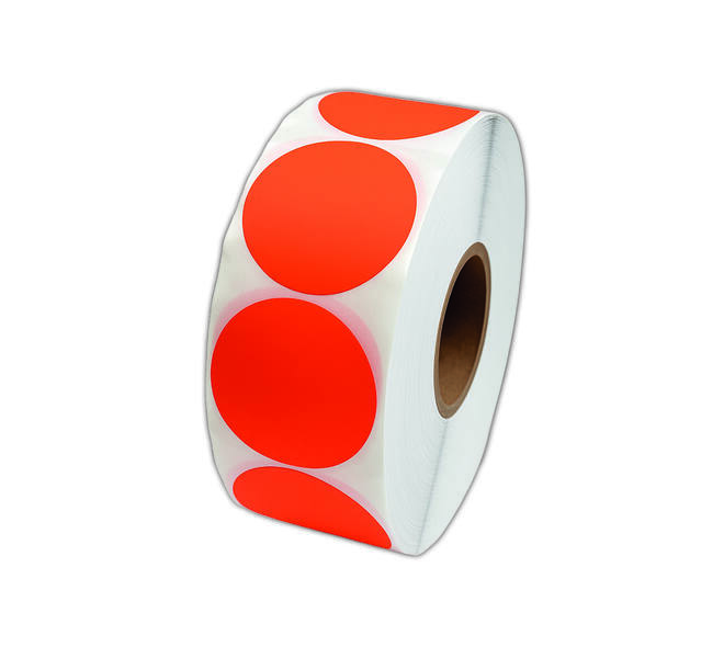 Etiket 50x50mm rond fluor rood premanent K45, 2000rol