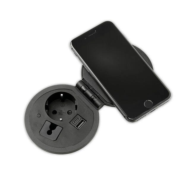Inbouw powerbox 80mm rond met wireless charger