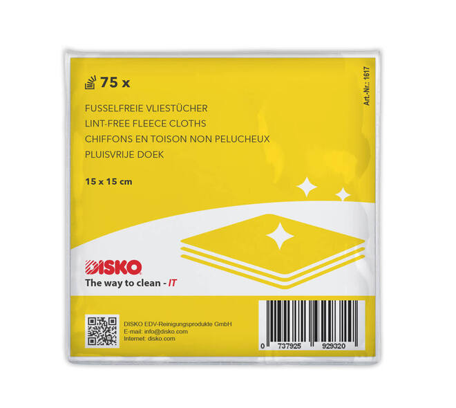 Reinigingsdoekjes Disko voor printers 15x15cm pluisvrij (75)