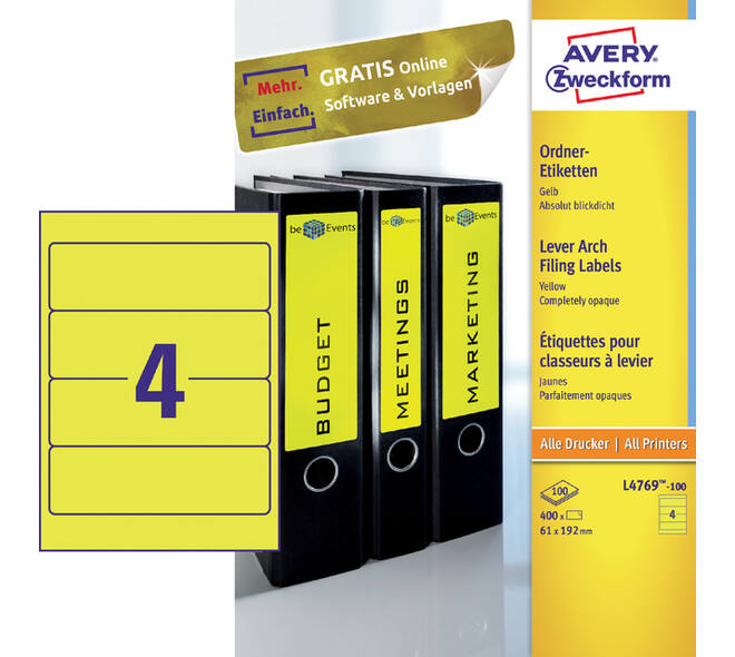 Rugetiket Avery breed 61x192mm zelfklevend geel 100 vel