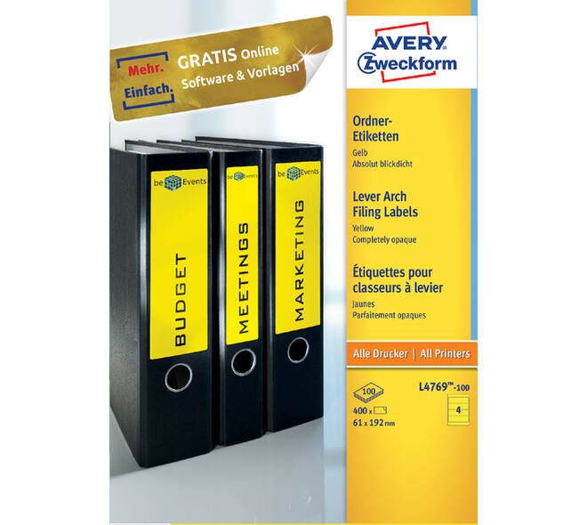 Rugetiket Avery breed 61x192mm zelfklevend geel 100 vel