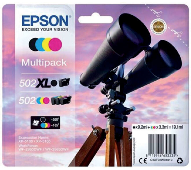 Inktcartridge Epson 502XL 502 T02W9 zwart + 3 kleuren