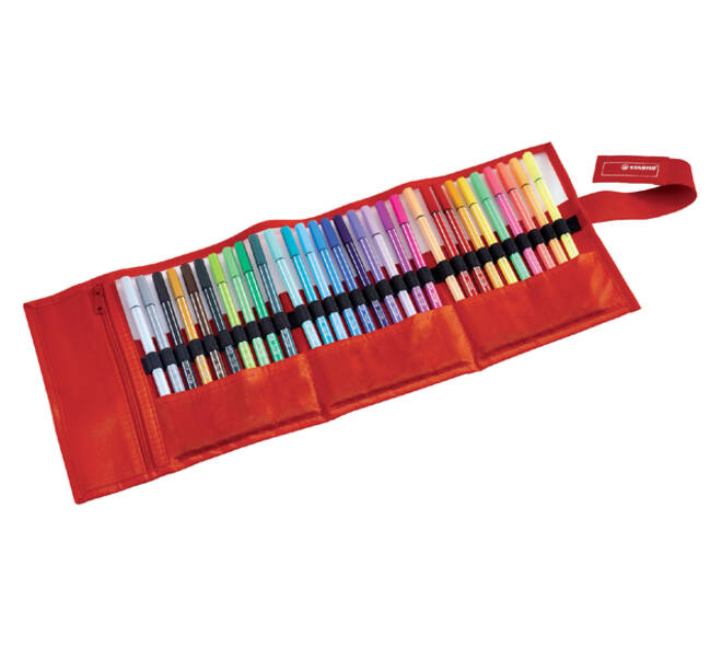 Fineliner STABILO pen 68/30 rollerset rood assorti set à 30 stuks