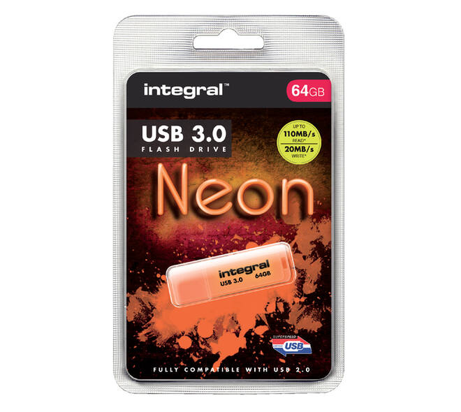 USB stick 3.0 Integral Neon USB-A 64GB oranje