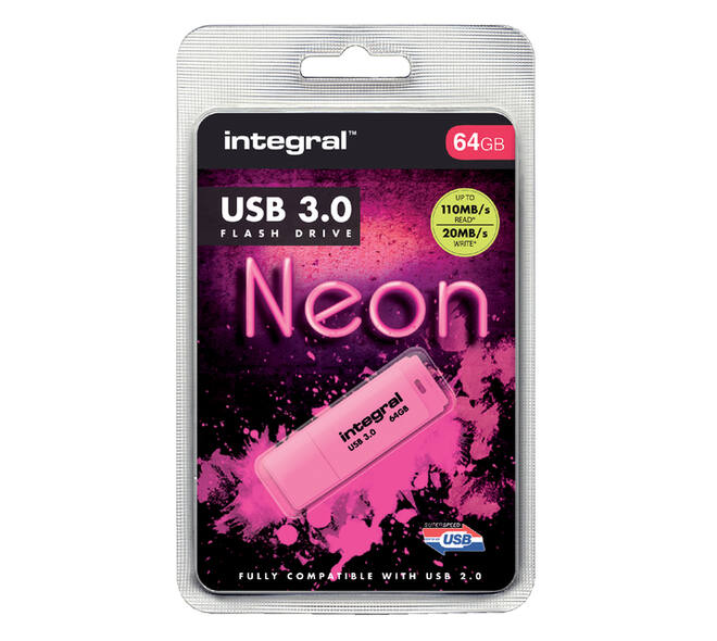 USB stick 3.0 Integral Neon USB-A 64GB roze