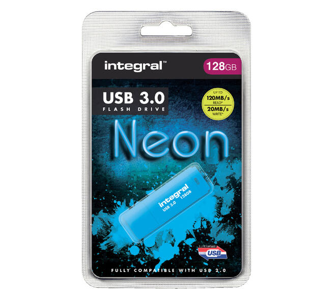 USB stick 3.0 Integral Neon USB-A 128GB blauw