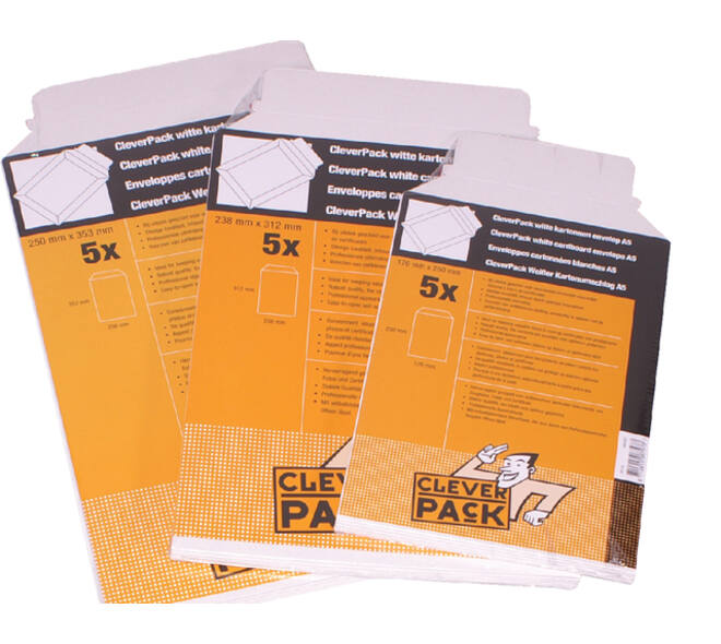 Envelop CleverPack karton A5 176x250mm wit pak à 5 stuks