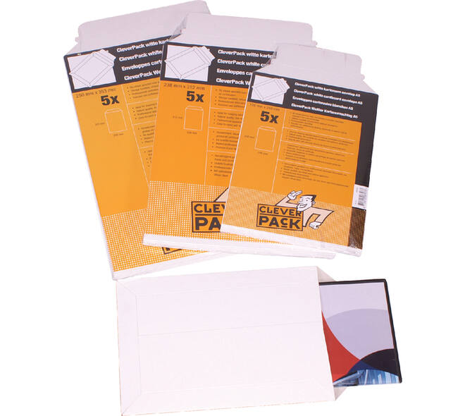 Envelop CleverPack karton A5 176x250mm wit pak à 5 stuks