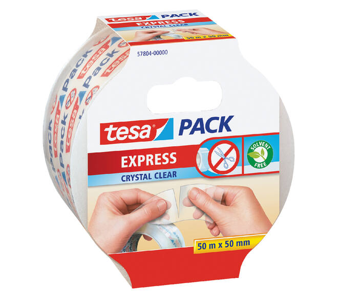 Verpakkingstape tesapack® Express Crystal Clear 50mx50mm handscheurbaar transparant
