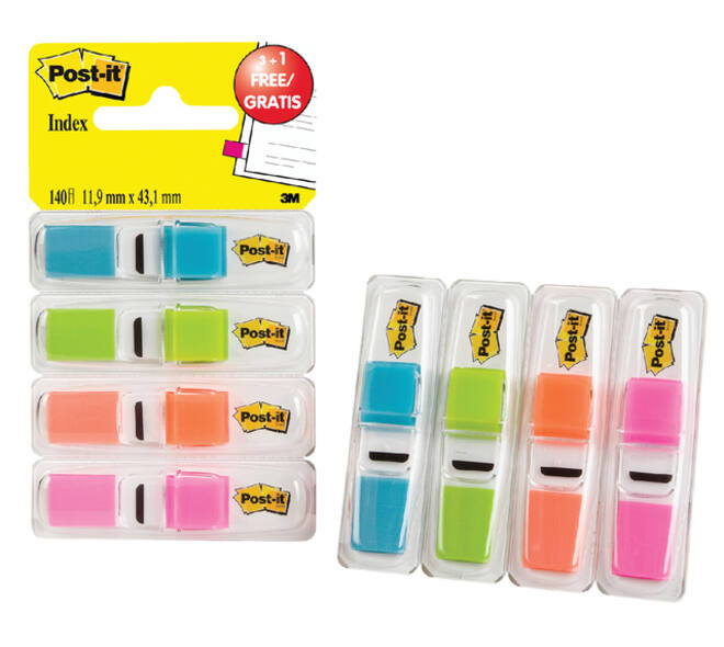 Indextabs Post-it 6834 11.9mmx43.1mm helder 3+1 gratis assorti 35 tabs per dispernser