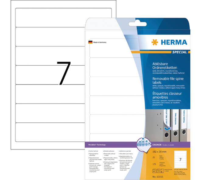 Rugetiket HERMA 10155 smal 38x192mm verwijderbaar wit