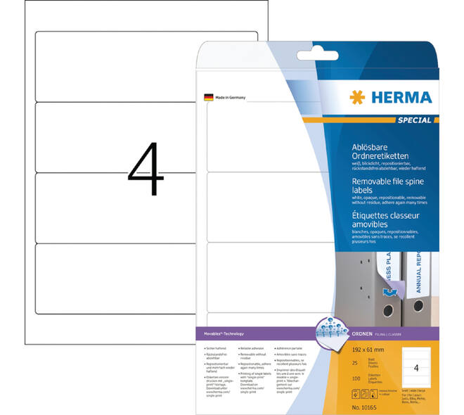 Rugetiket HERMA 10165 breed 61x192mm verwijderbaar wit