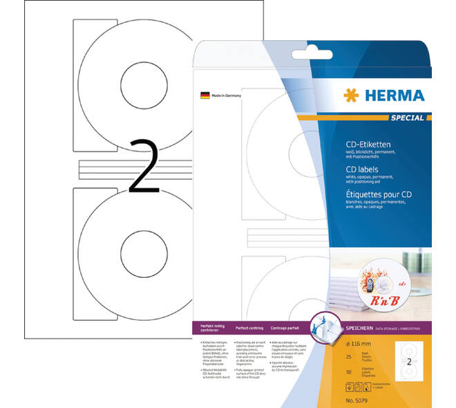 Etiket HERMA 5079 CD 116mm wit opaqua 50 stuks