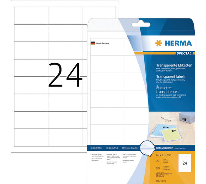 Etiket HERMA 4681 66x33.8mm transparant 600 stuks